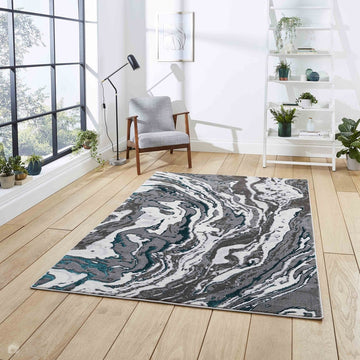 Apollo GR584 Modern Abstract Distressed Marble Metallic Shimmer High-Density Textured Low Profile Short-Pile Grey/Green/Cream Rug-Think Rugs-Rug Love - The Most Loved Rug Store